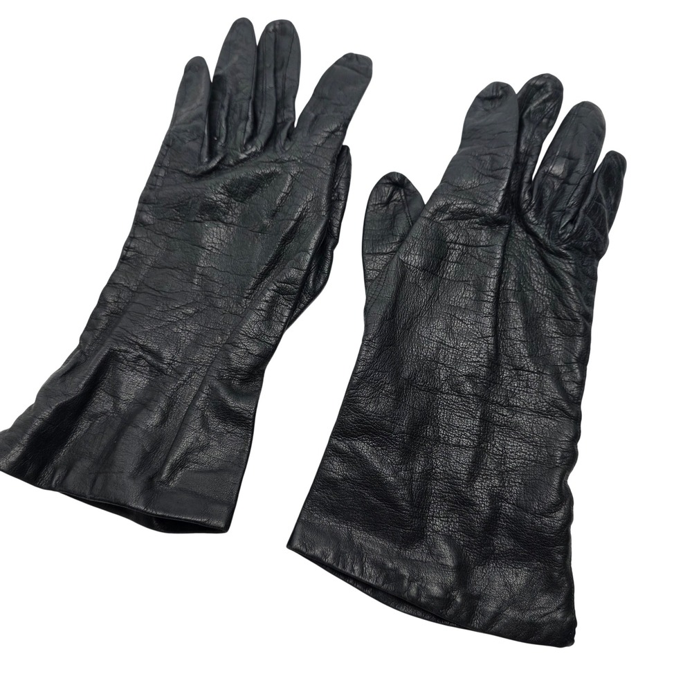 Vintage Italian Gloves Black Leather Womens Size 7 Silk Lined Driving Luxury